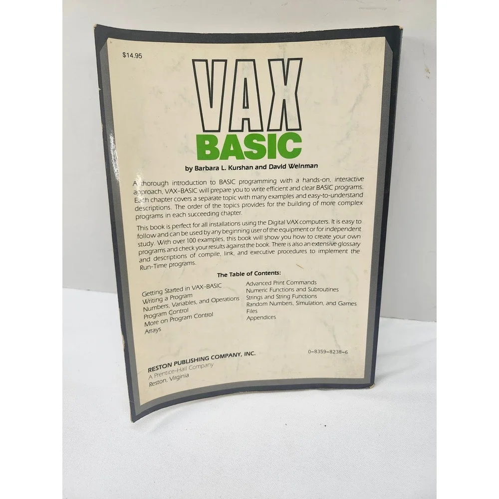 Vintage 1983 VAX BASIC Computer Programming Book David Weinman Barbara Kurshan